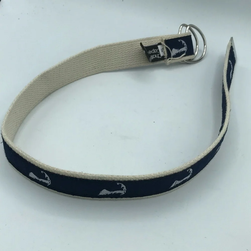 Chatham T Co Cape Cod MA Boys Youth Canvas Fabric Print Belt Small Blue D Ring